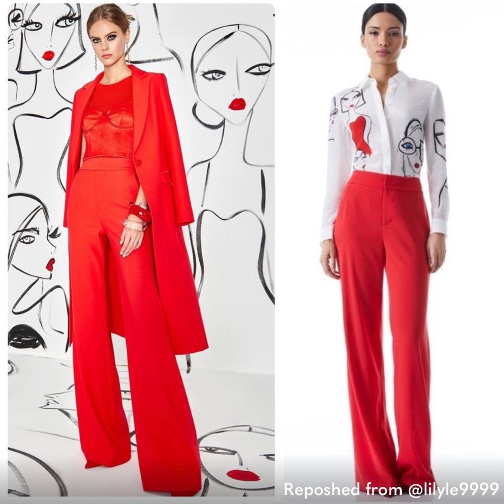 Alice + Olivia Dylan red wide leg dress pants